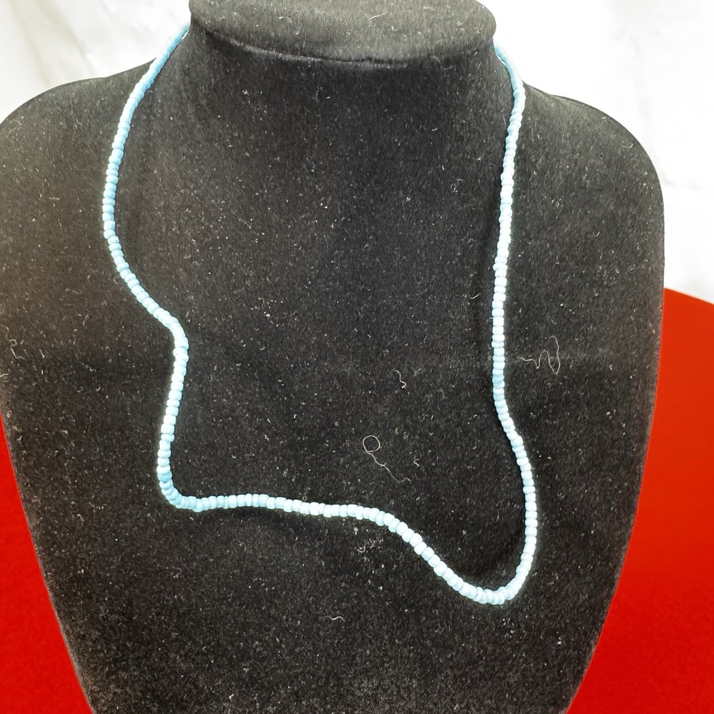 Vintage Light Blue Glass Bead‎ Necklace With Twist Clasp